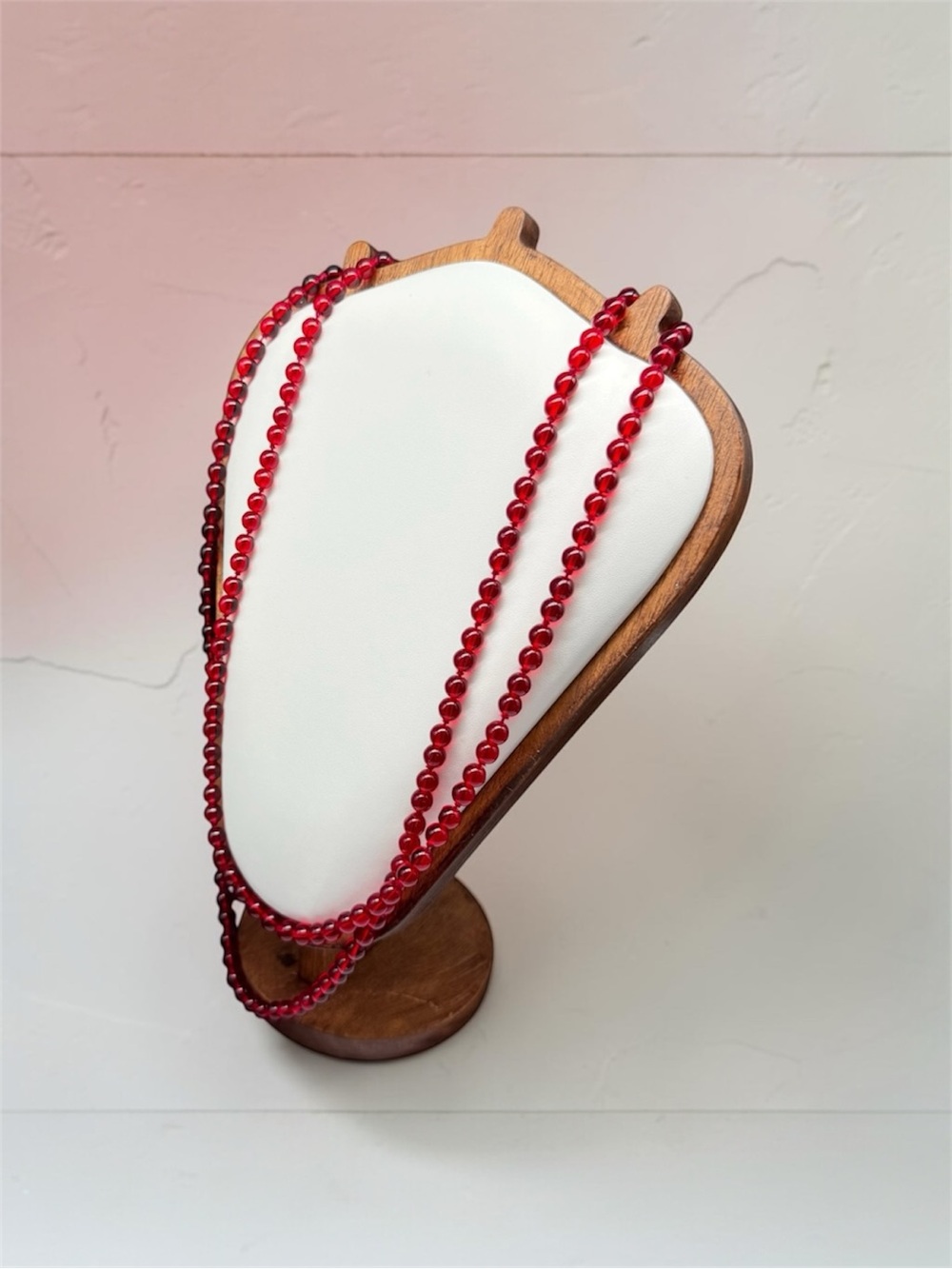 Flapper Necklace Red Glass Beads Extra Long 64" Hand Knotted Roaring 20s Style